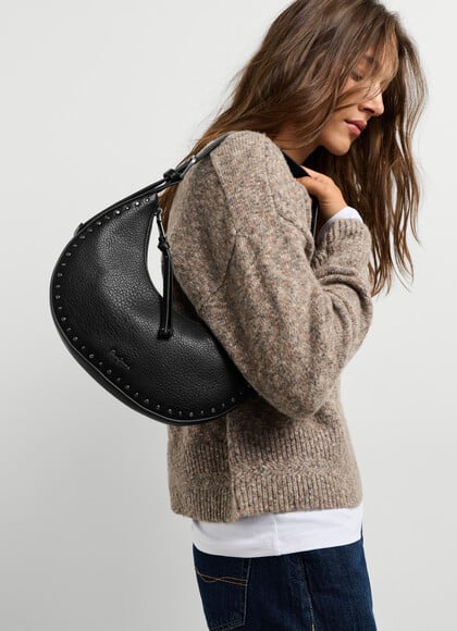 Leather effect crescent-shaped handbag