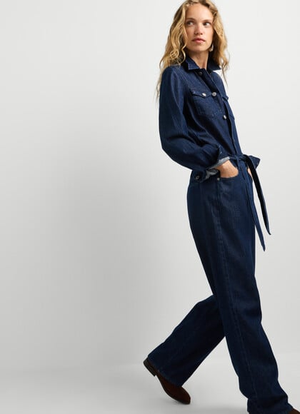 RELAXED FIT DENIM MAXI JUMPSUIT