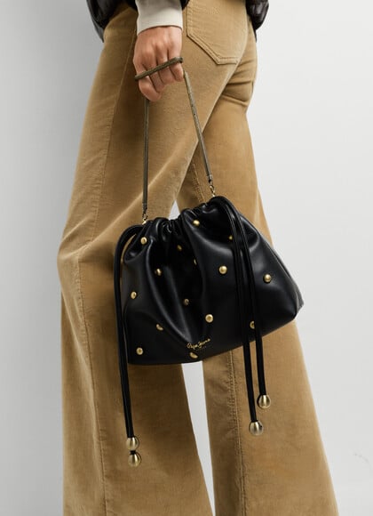 LEATHER EFFECT HOBO BAG WITH STUDS
