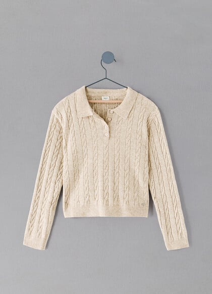 CABLE KNIT POLO COLLAR JUMPER